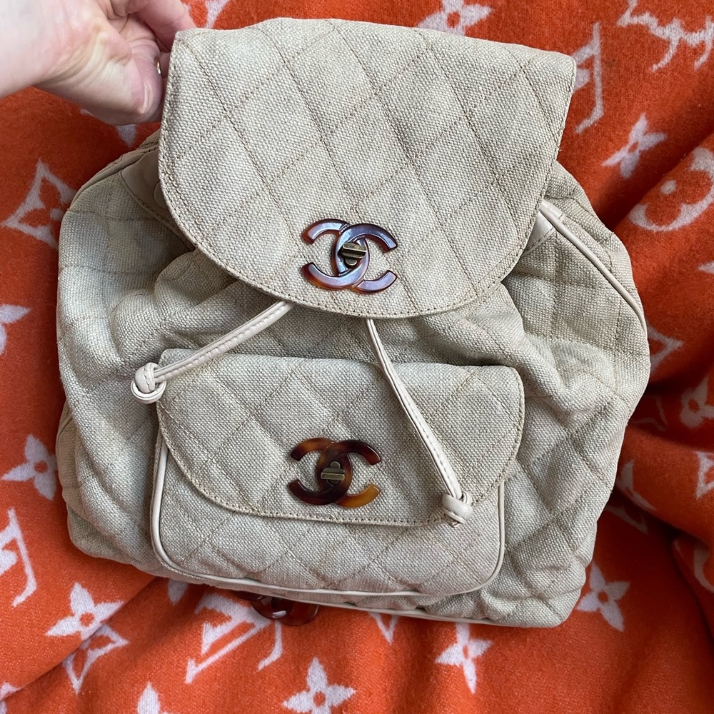 RARE LINEN BACKBACK CHANEL 90s